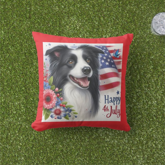 Patriottische 4 juli Border Collie Worp Kussen (Gras)