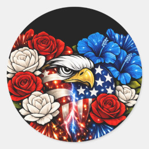 Patriottische 4 juli-clip-art-adelaar-hartsticker ronde sticker