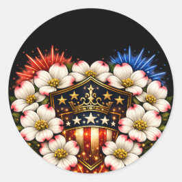 Patriottische 4 juli Clip Art Bloem Dogwood Ronde Sticker