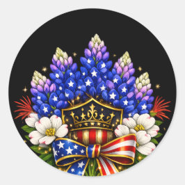 Patriottische 4 juli-clip-art Texas Bluebonnet Ronde Sticker