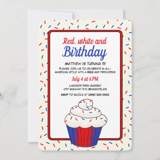 Patriottische 4 juli Fun Vanilla Cupcake Verjaarda Kaart (Voorkant)