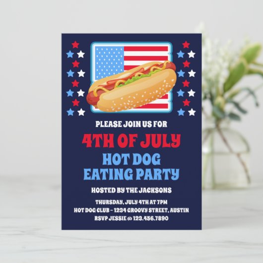 Patriottische 4 juli Hot Dog Party Kaart (Staand voorkant)