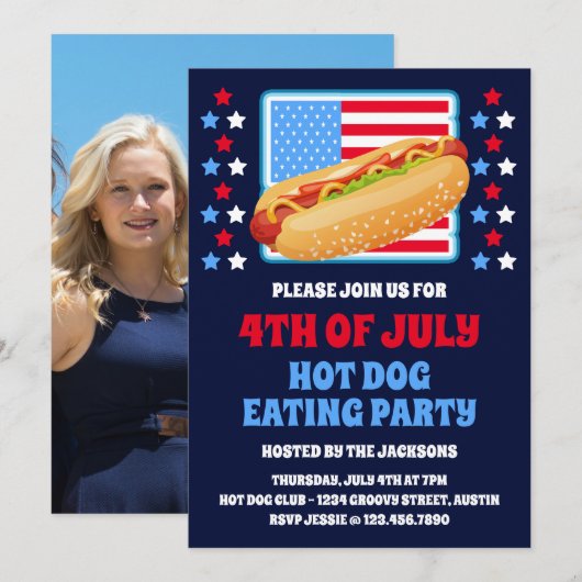 Patriottische 4 juli Hot Dog Party Kaart (Voorkant / Achterkant)