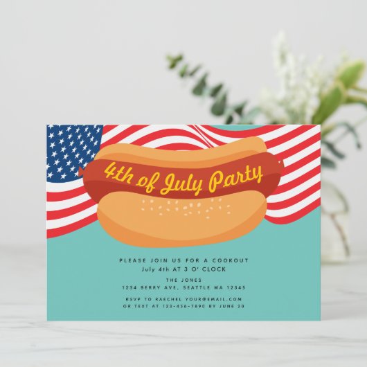 Patriottische 4 juli Hotdog Cookout uitnodiging (Staand voorkant)