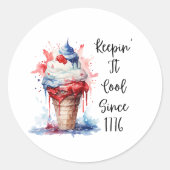 Patriottische 4 juli Ice Cream T-Shirt Ronde Sticker (Voorkant)