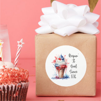 Patriottische 4 juli Ice Cream T-Shirt Ronde Sticker