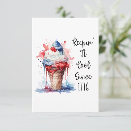 Patriottische 4 juli Ice Cream T-Shirt RSVP Kaartje (Staand voorkant)