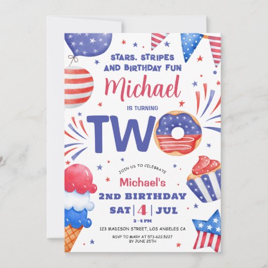 Patriottische 4 juli Jongen 2e Verjaardag Uitnodig Kaart (Voorkant)