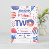 Patriottische 4 juli Jongen 2e Verjaardag Uitnodig Kaart (Staand voorkant)