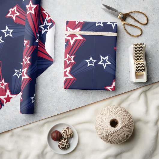 Patriottische 4 juli sterren rood wit en blauw cadeaupapier