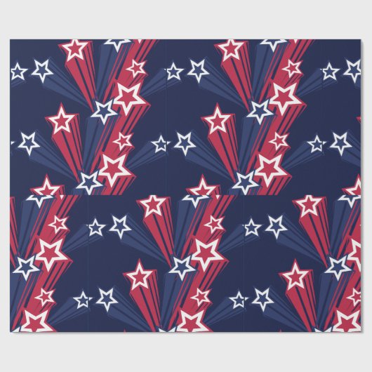 Patriottische 4 juli sterren rood wit en blauw cadeaupapier (Vlak)