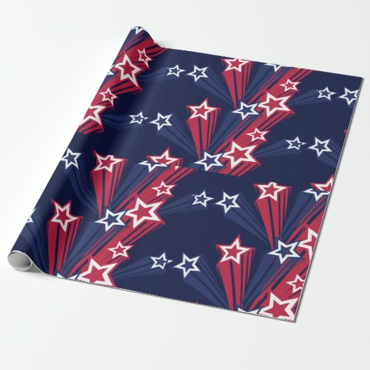 Patriottische 4 juli sterren rood wit en blauw cadeaupapier (Uitgerold)