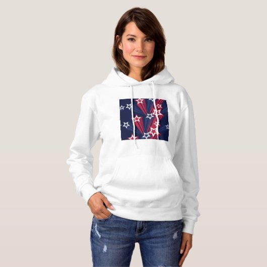 Patriottische 4 juli sterren rood wit en blauw hoodie (Voorkant volledig)