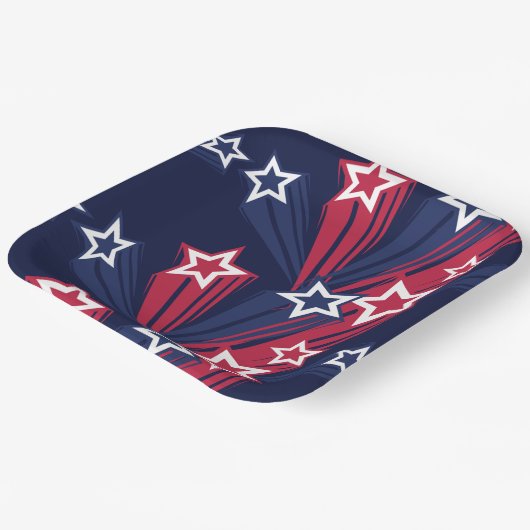 Patriottische 4 juli sterren rood wit en blauw papieren bordje (Gebogen)