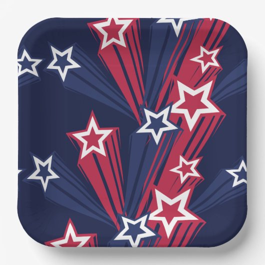 Patriottische 4 juli sterren rood wit en blauw papieren bordje (Voorkant)