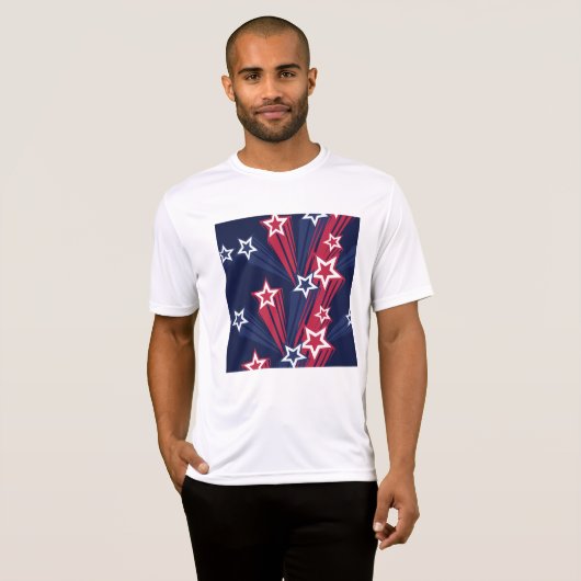 Patriottische 4 juli sterren rood wit en blauw t-shirt (Voorkant volledig)