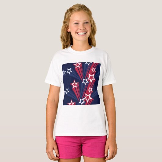 Patriottische 4 juli sterren rood wit en blauw t-shirt (Voorkant volledig)