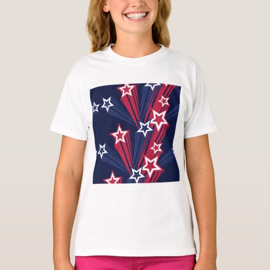 Patriottische 4 juli sterren rood wit en blauw t-shirt (Voorkant)