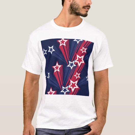 Patriottische 4 juli sterren rood wit en blauw t-shirt (Voorkant)