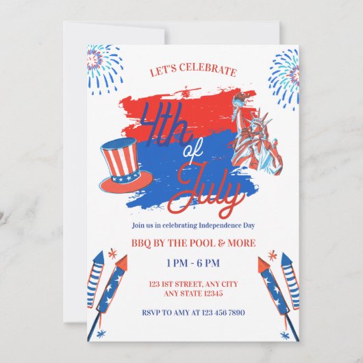 Patriottische 4 juli viering feest uitnodiging (Voorkant)