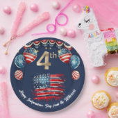 Patriottische 4 juli Viering op Navy Blue Papieren Bordje (Feest)
