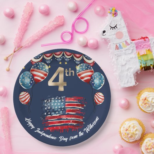 Patriottische 4 juli Viering op Navy Blue Papieren Bordje (Feest)