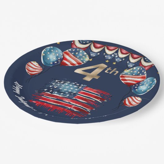 Patriottische 4 juli Viering op Navy Blue Papieren Bordje (Gekanteld)