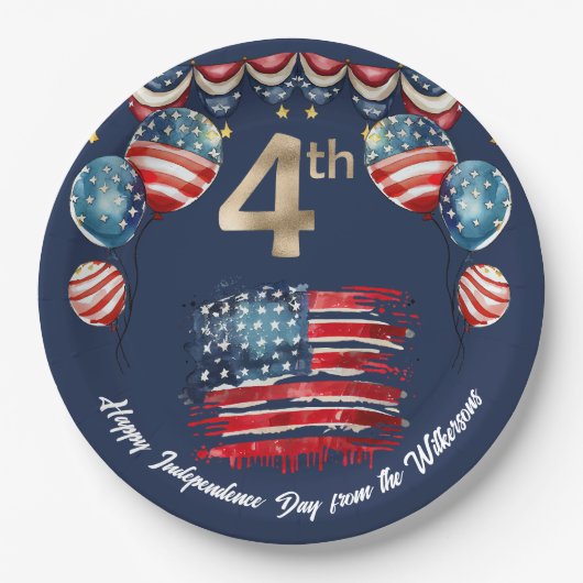 Patriottische 4 juli Viering op Navy Blue Papieren Bordje (Voorkant)