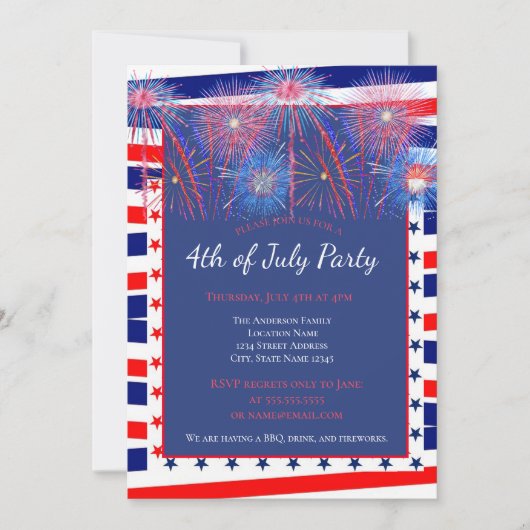 Patriottische 4 juli vuurwerk barbecue kaart (Voorkant)