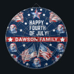 Patriottische 4 juli Waterverf familienaam Dartbord<br><div class="desc">4 juli Waterverf Familienaam gepersonaliseerd ontwerp. Overeenkomende producten zijn te vinden in 4 juli Waterverf Collectie.</div>