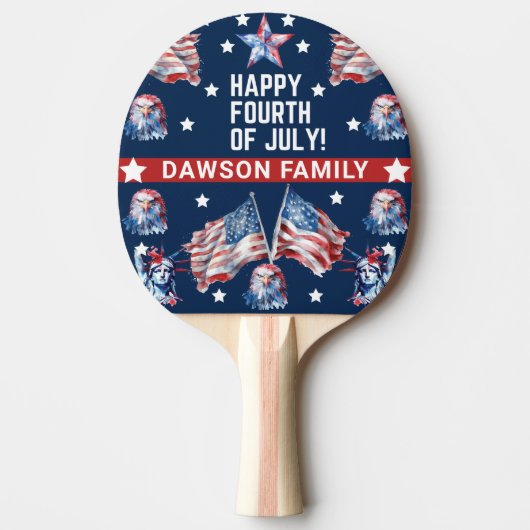 Patriottische 4 juli Waterverf familienaam Tafeltennisbatje (Voorkant)