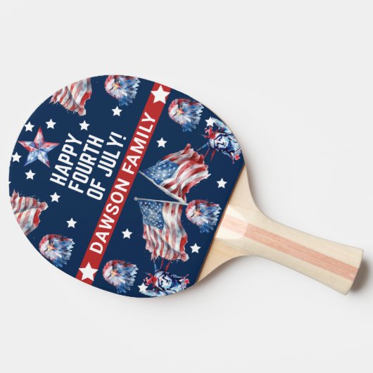 Patriottische 4 juli Waterverf familienaam Tafeltennisbatje (Zijkant)