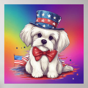 Patriottische 4 juli witte cute puppy hond-43568 poster