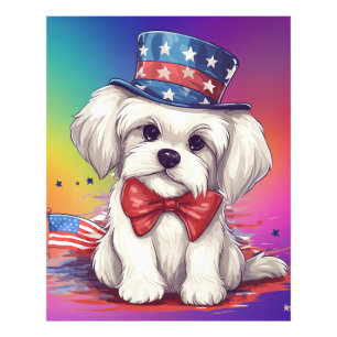 Patriottische 4 juli witte Mooie Puppies Hond-4356 Foto Afdruk