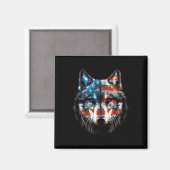 Patriottische 4 juli Wolf Amerikaanse vlag Wolf L Magneet (Voorkant / Achterkant)