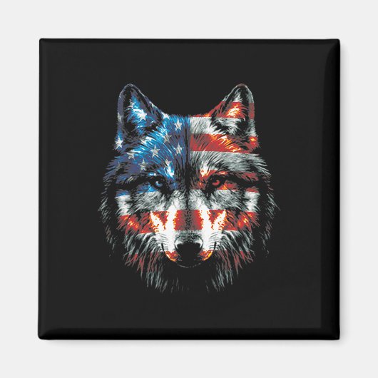 Patriottische 4 juli Wolf Amerikaanse vlag Wolf L Magneet (Voorkant)