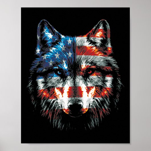 Patriottische 4 juli Wolf Amerikaanse vlag Wolf L Poster (Voorkant)