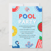 Patriottische 4 juli Zomer Pool Party Kaart (Voorkant)