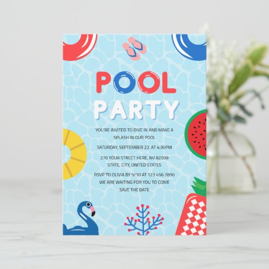 Patriottische 4 juli Zomer Pool Party Kaart (Staand voorkant)