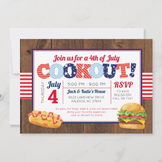 Patriottische 4e juli Cookout Party Kaart (Voorkant)