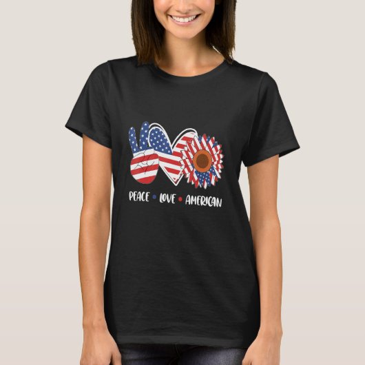 Patriottische 4e juli Peace Love America 2 T-shirt (Voorkant)