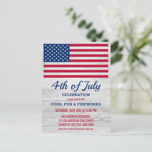 Patriottische 4e van juli Amerikaanse vlag Uitnodiging Briefkaart (Staand voorkant)