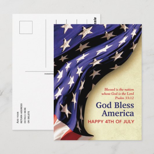 Patriottische 4e van JULI Christelijk Briefkaart (Voorkant / Achterkant)