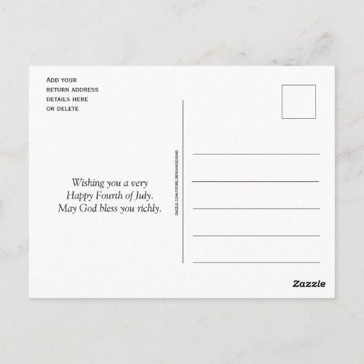 Patriottische 4e van JULI Christelijk Briefkaart (Achterkant)