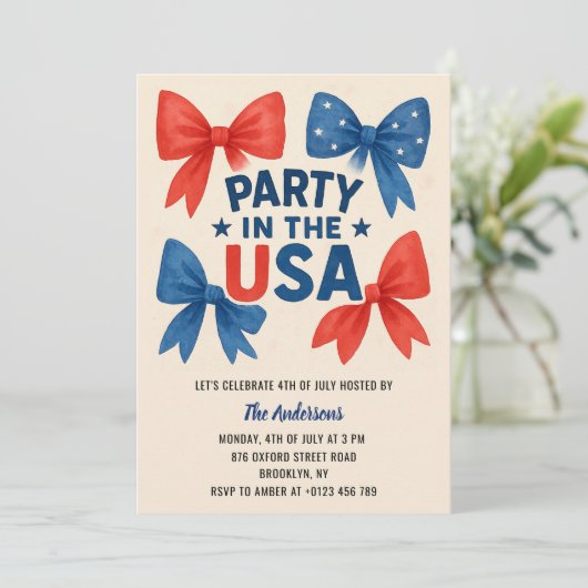 Patriottische 4th of July Rood en Blauw Bogen Kaart (Staand voorkant)