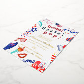 Patriottische 4th of July Vierde Boem Fizzle Pop B Folie Uitnodiging (Gedraaid)