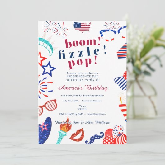 Patriottische 4th of July Vierde Boem Fizzle Pop B Kaart (Staand voorkant)