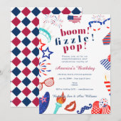 Patriottische 4th of July Vierde Boem Fizzle Pop B Kaart (Voorkant / Achterkant)