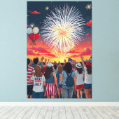 Patriottische 4th of July Vuurwerk Viering Menigte Canvas Afdruk (Insitu (Houten vloer))