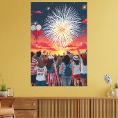 Patriottische 4th of July Vuurwerk Viering Menigte Canvas Afdruk (Insitu (Woonkamer))